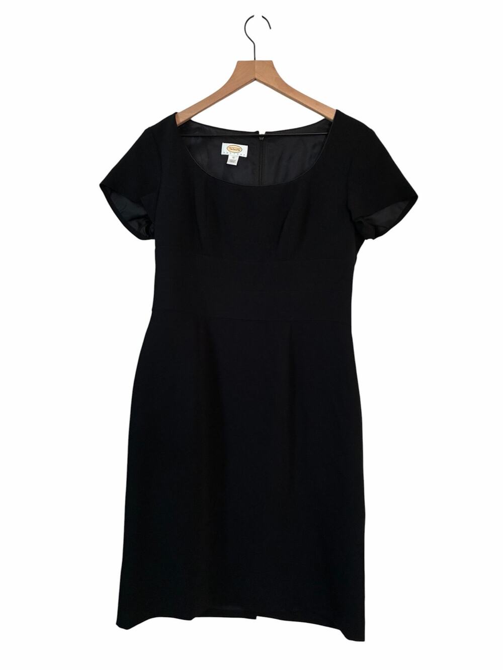Vintage Talbots Black Classic Career Sheath Dress Silk Trim Size 10 Petite